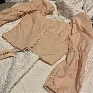 Misguided peach/tan poplin milkmaid top